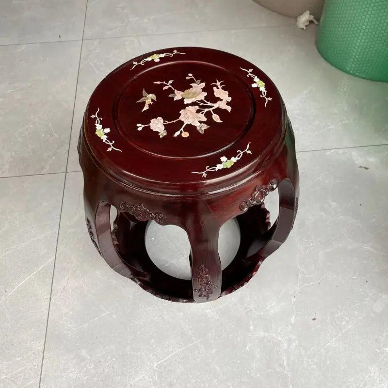 Solid Rosewood Drum Stool – Traditional Chinese Round Seat for Tea Room, Guzheng & Living Room