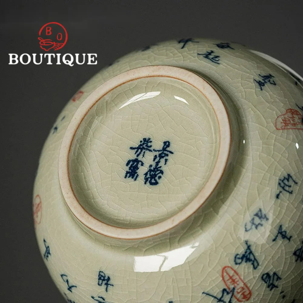 100ml Old Pottery Clay Blue & White Teacup – Handcrafted Gongfu Master Cup
