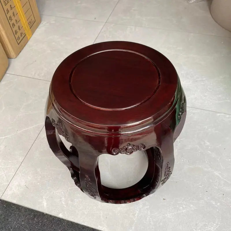 Solid Rosewood Drum Stool – Traditional Chinese Round Seat for Tea Room, Guzheng & Living Room