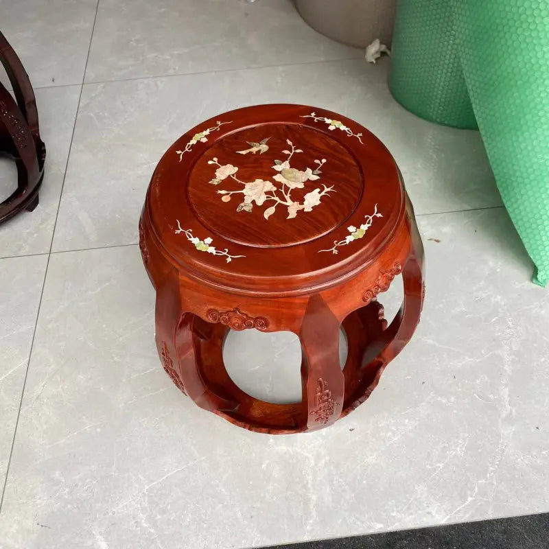 Solid Rosewood Drum Stool – Traditional Chinese Round Seat for Tea Room, Guzheng & Living Room