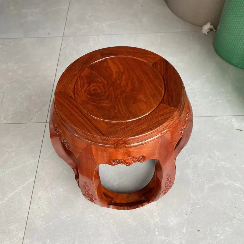 Solid Rosewood Drum Stool – Traditional Chinese Round Seat for Tea Room, Guzheng & Living Room