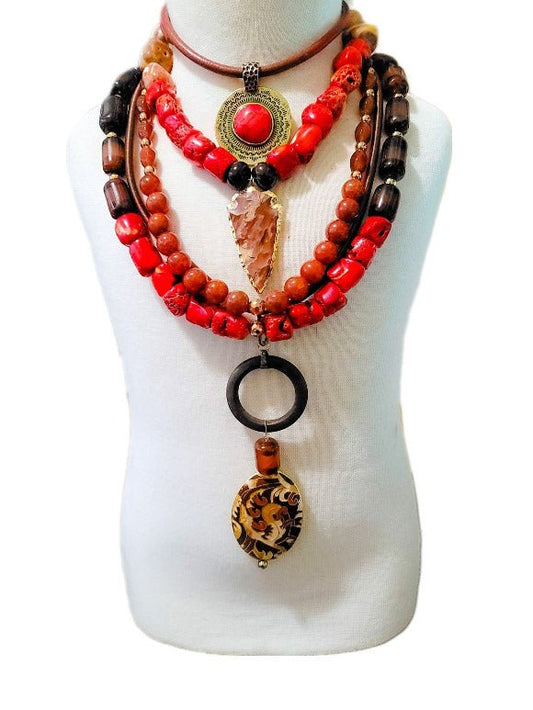 "Vibrant Red" Ocean Jasper Layered Necklace Set
