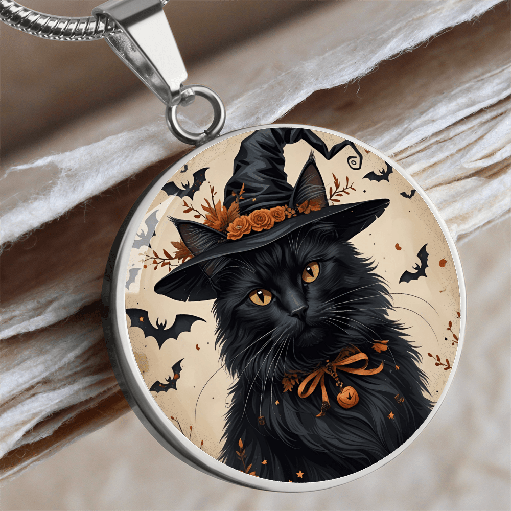 Vintage Black Cat Halloween Necklace