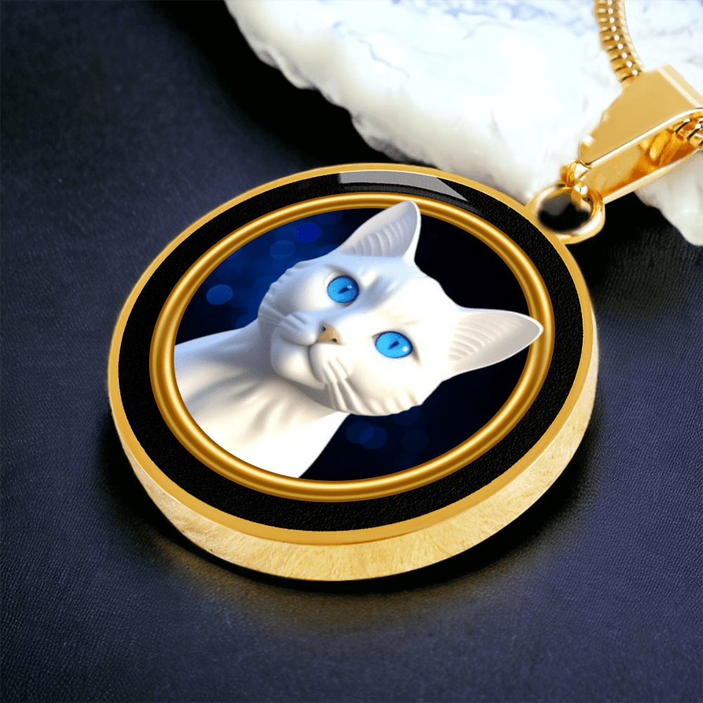 Vintage-Style White Blue Eyed Cat Cameo Necklace