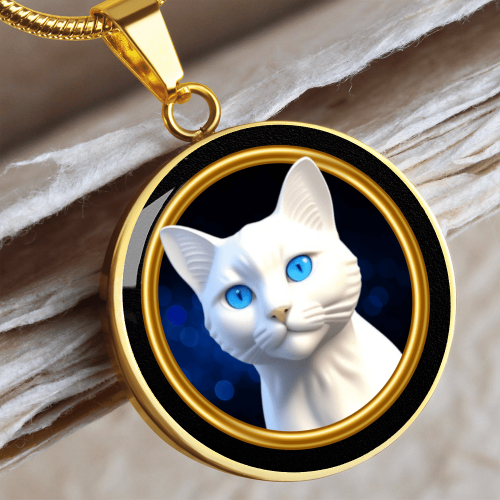 Vintage-Style White Blue Eyed Cat Cameo Necklace
