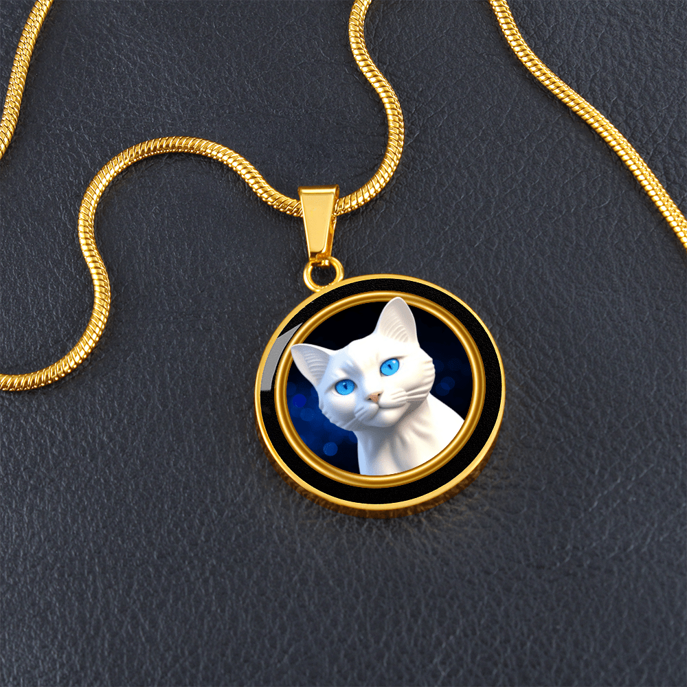 Vintage-Style White Blue Eyed Cat Cameo Necklace