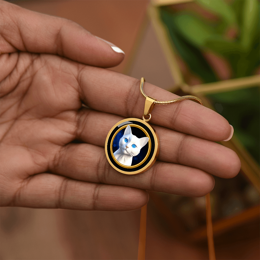 Vintage-Style White Blue Eyed Cat Cameo Necklace