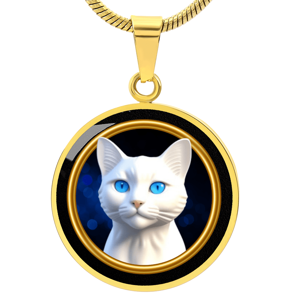 Vintage-Style White Blue Eyed Cat Cameo Necklace