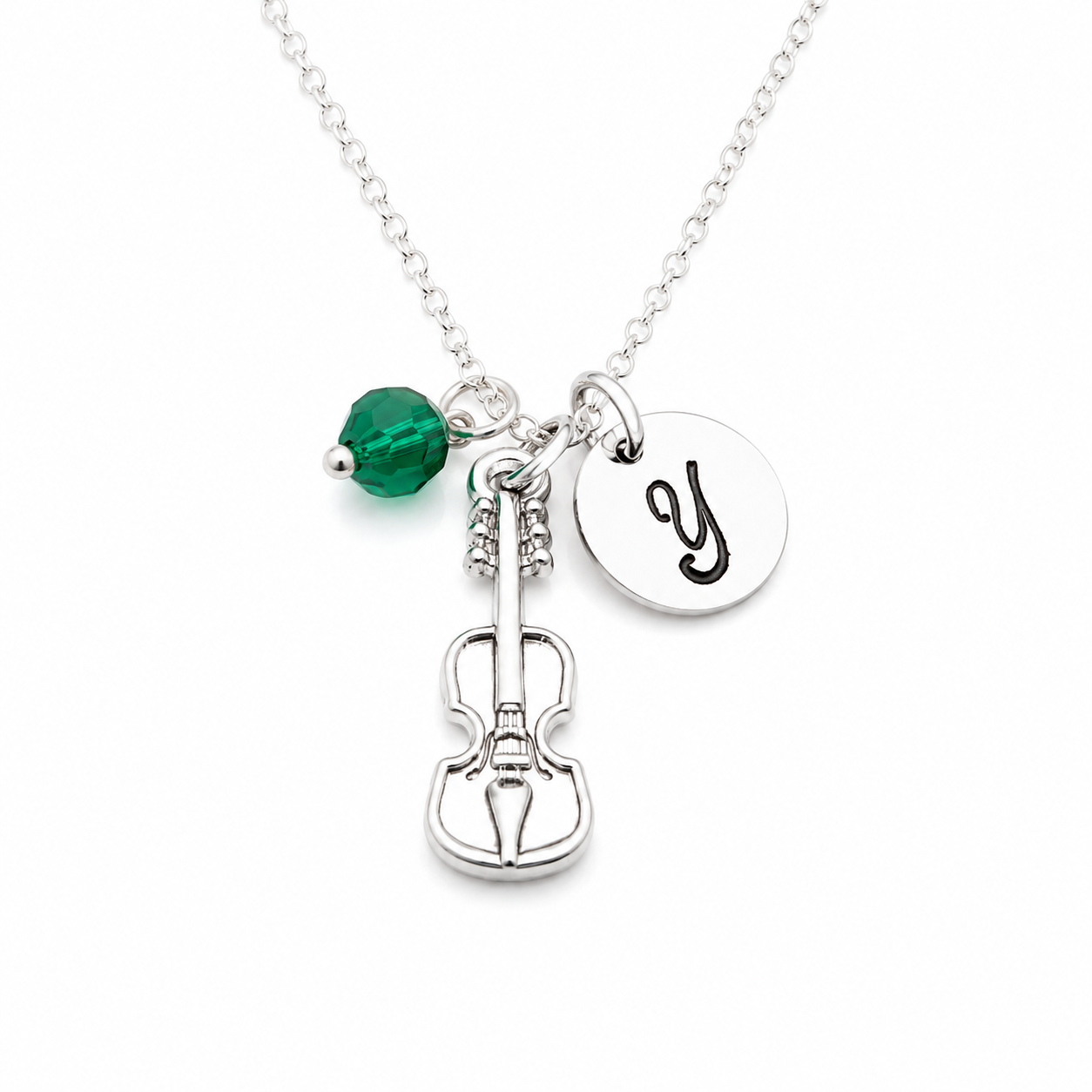 Personalized Violin Necklace – Sterling Silver with Birthstone & Initial Charm