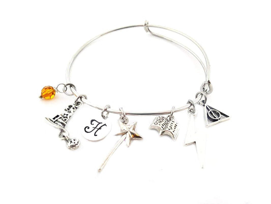 Wizard Charm Bracelet – Harry Potter Inspired with Personalized Initial & Birthstone