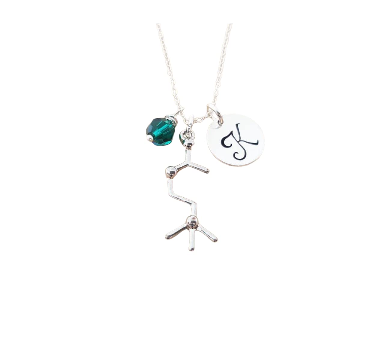 Personalized Acetylcholine Necklace – Sterling Silver, Birthstone & Initial