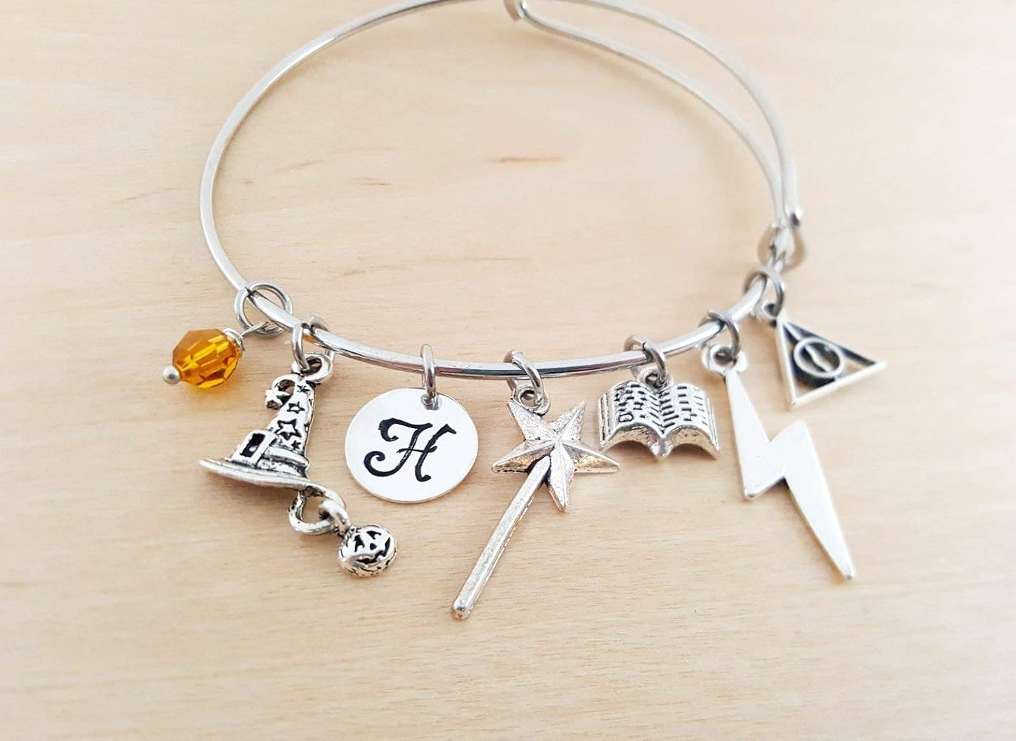 Wizard Charm Bracelet – Harry Potter Inspired with Personalized Initial & Birthstone