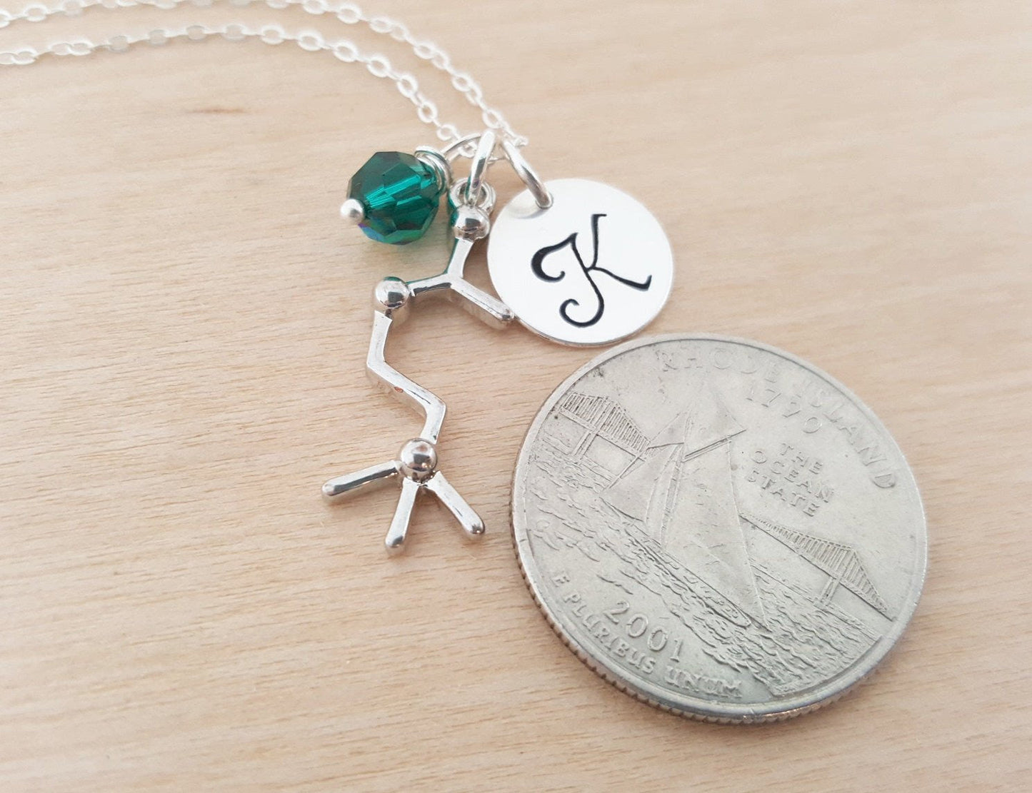 Personalized Anchor Necklace – Sterling Silver Charm with Birthstone & Initial