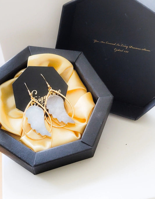White Druzy Quartz "Angel Wings" Earrings