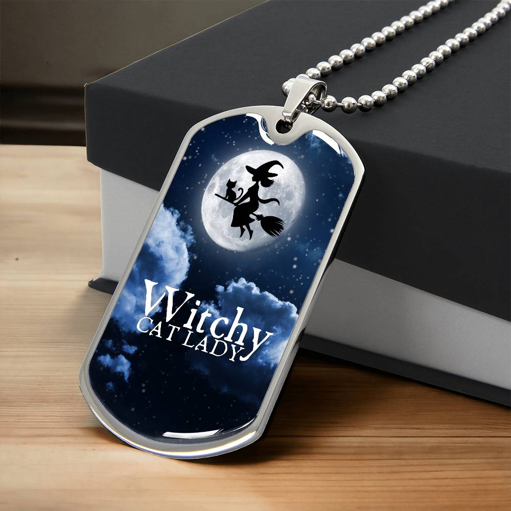Witchy Cat Lady Dog Tag Necklace