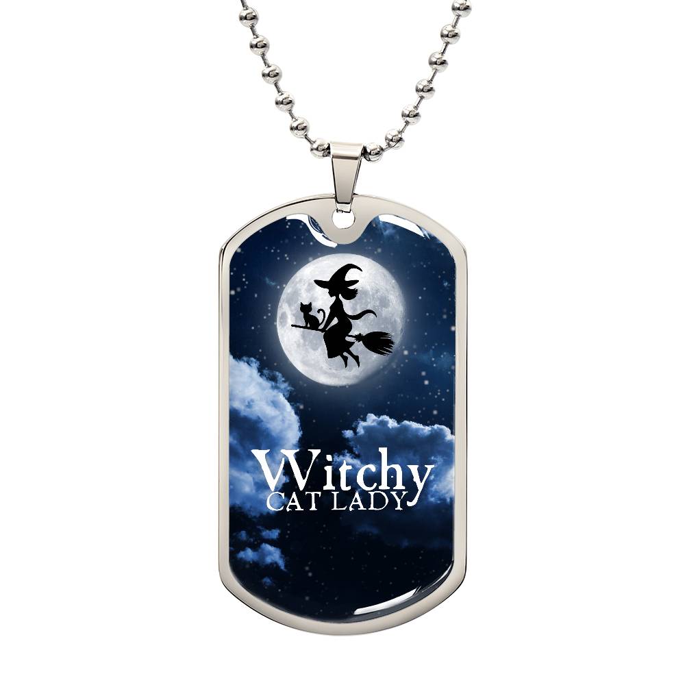 Witchy Cat Lady Dog Tag Necklace