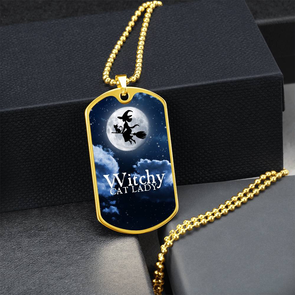 Witchy Cat Lady Dog Tag Necklace