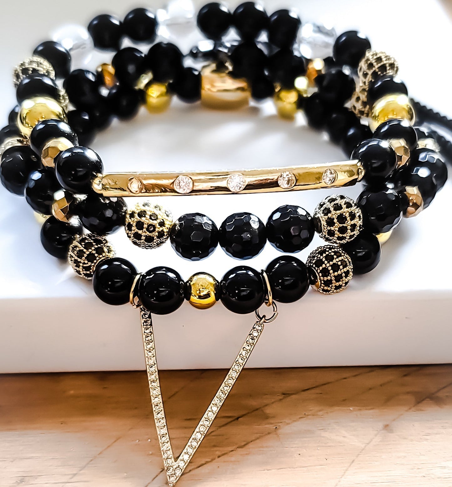 Women's Onyx and Gold Hematite Set