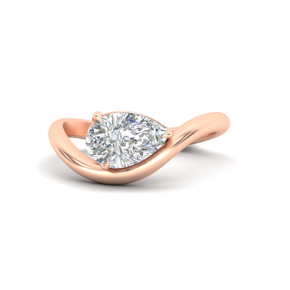 Pear Shaped Curve Shank Solitaire Diamond Ring